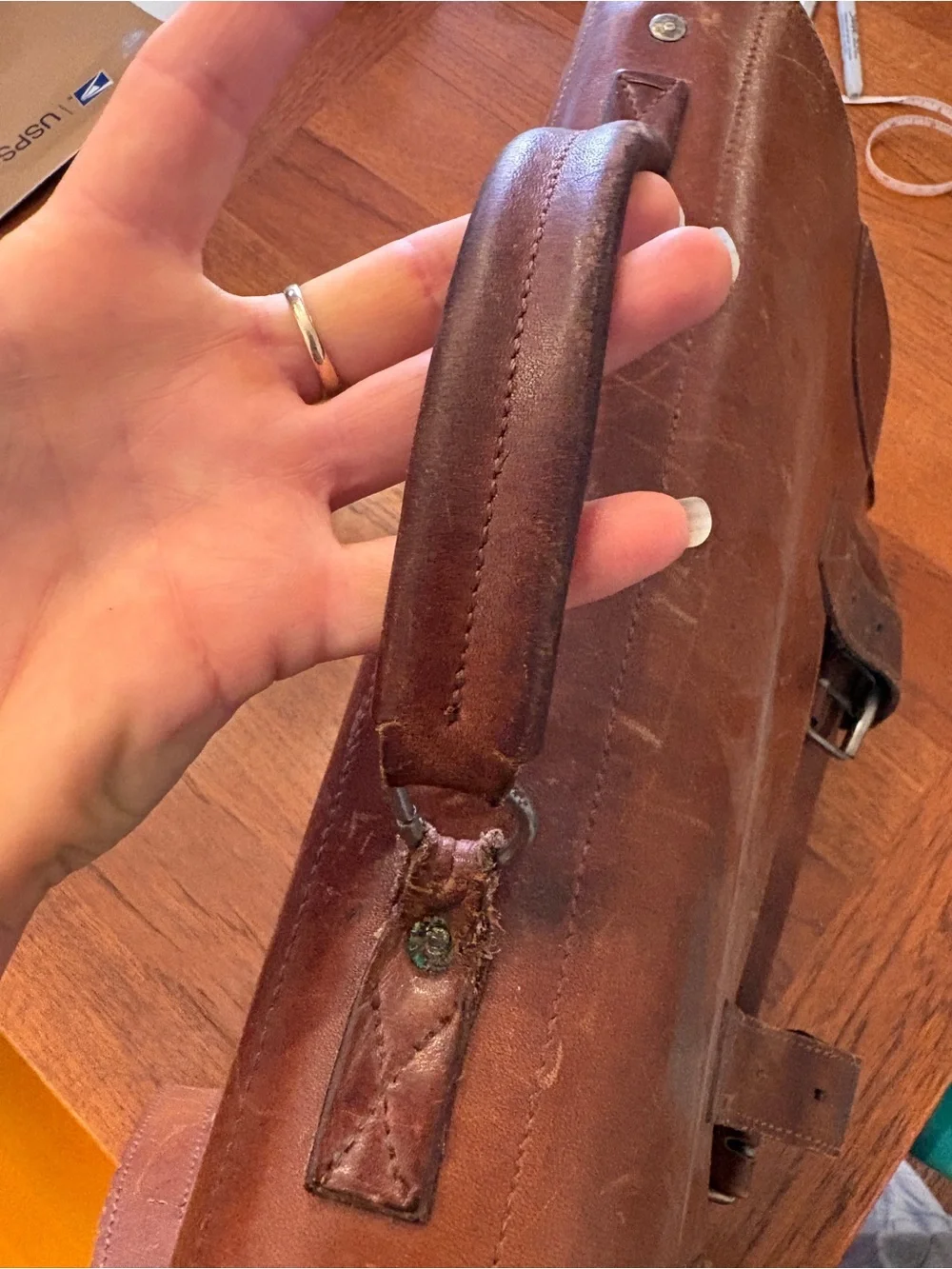 Gorgeous, vintage handmade Brown Leather Messenger Bag Briefcase satchel